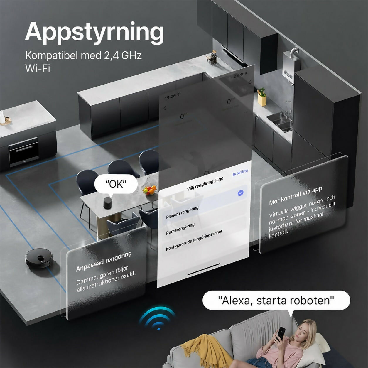 Oryzom V8 Pro – Helautomatisk rengöring med moppfunktion, intelligent navigering och appstyrning för enkel renlighet